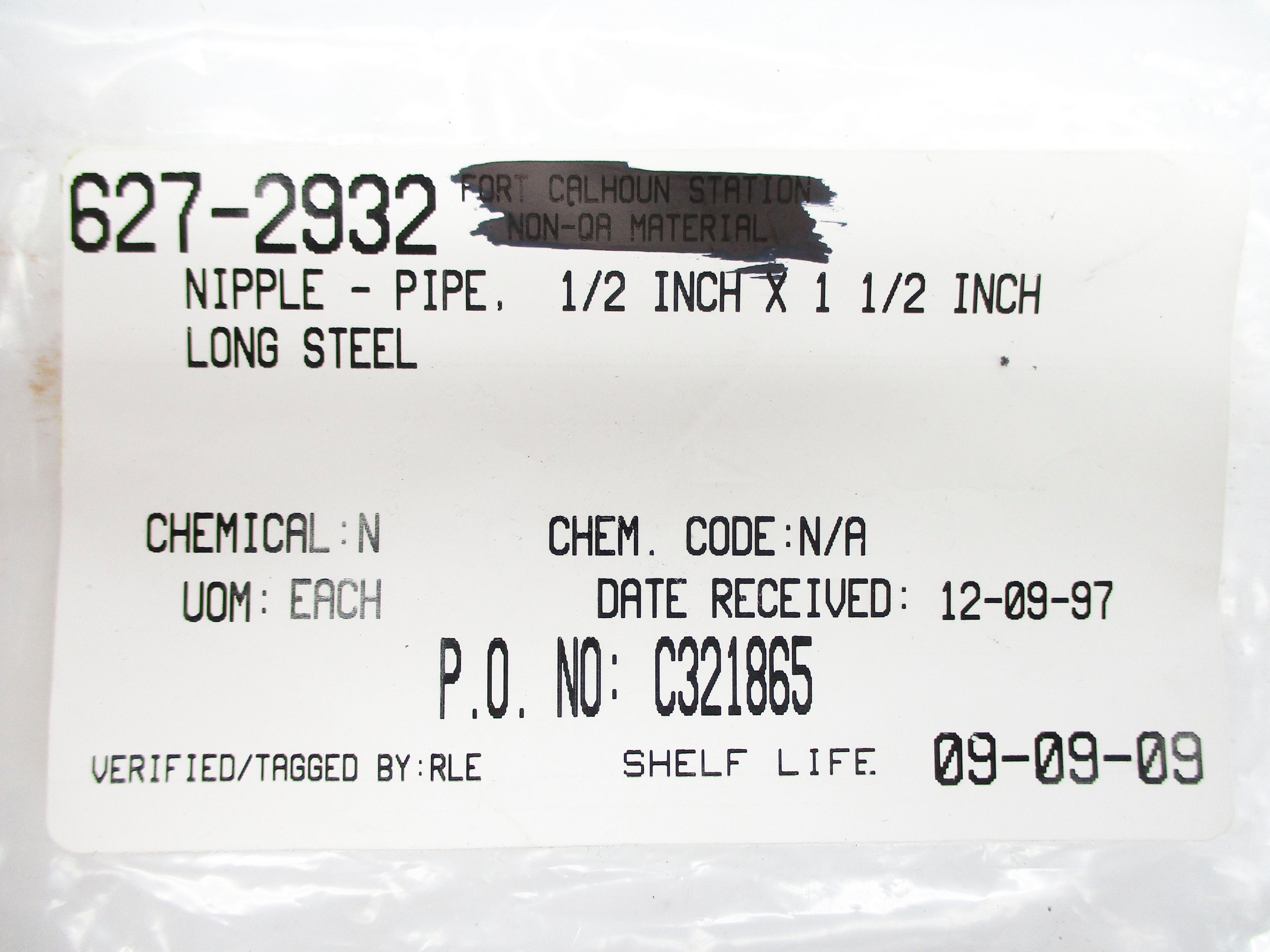 SPARE PART 627-2932 1/2" X 1-1/2" NSNP