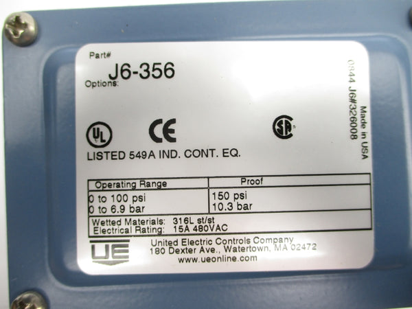 UNITED ELECTRIC J6-356 480VAC 15A 0-100PSI NSNP
