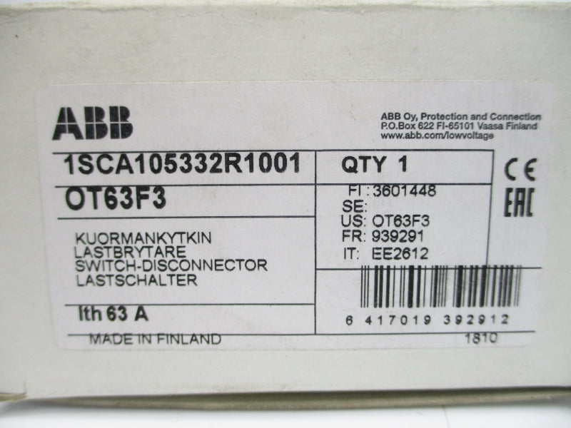 ABB OT63F3 1SCA105332R1001 63A NSMP