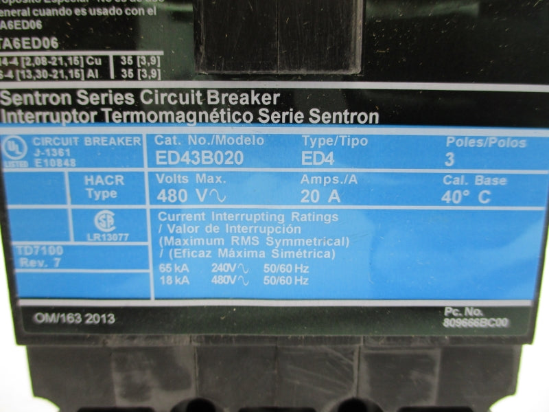SIEMENS ED43B020L 480V 20A NSMP