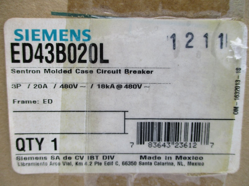 SIEMENS ED43B020L 480V 20A NSMP