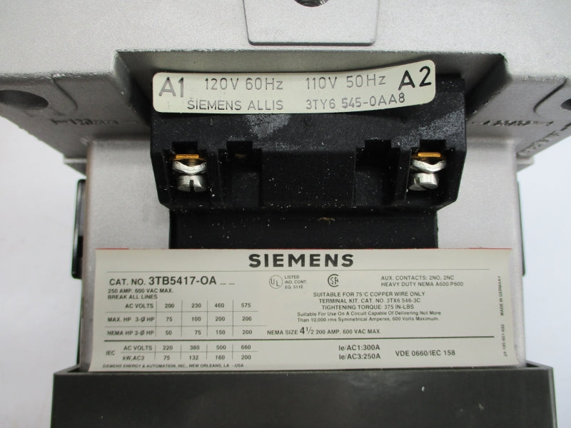 SIEMENS 3TB5417-0AA8 110/120V 250A NSMP