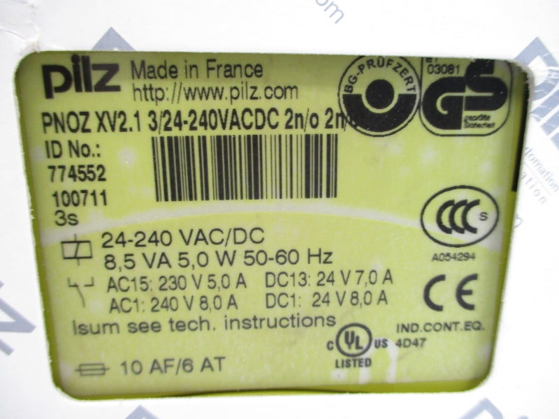 PILZ PNOZXV2.13/24-240VACDC2N/O2N/ 774552 24-240VAC/DC 8.0A NSMP
