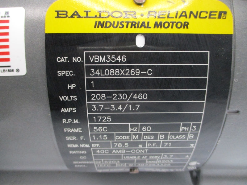 BALDOR VBM3546 W/ STEARNS 104817101BP 208-230/460V 3.7-3.4/1.7A NSNP