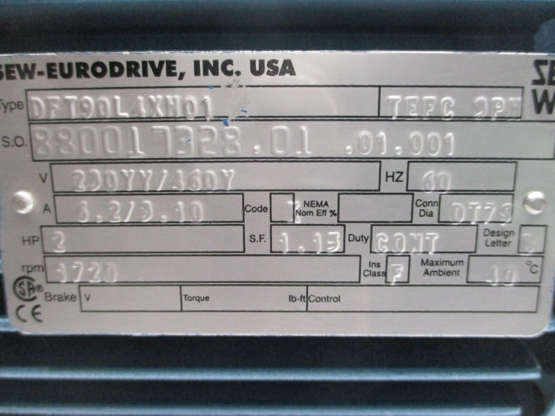SEW EURODRIVE DFT90L4XN01 230/460V 6.2/3.10 NSNP