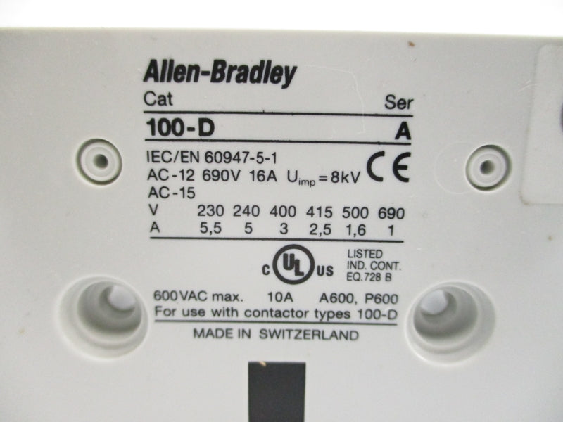 ALLEN BRADLEY 100-DS1-20 SER. A 690VAC 16A (BR/WH) NSMP