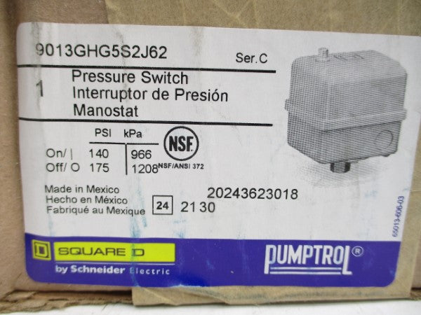 SQUARE D 9013GHG5S2J62 SER. C 140/175PSI NSFS