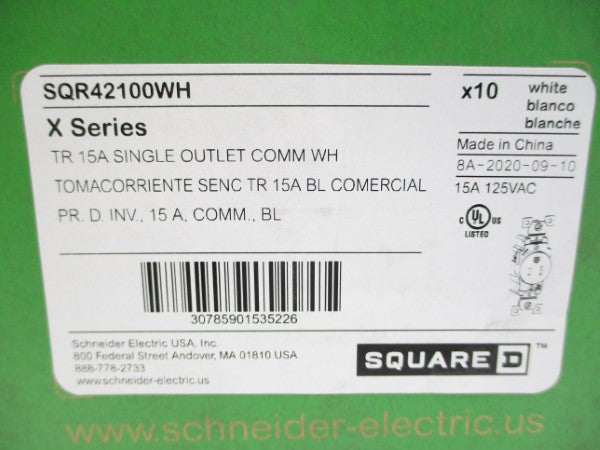 SQUARE D SQR42100WH 125VAC 15A (PKG OF 10) NSMP