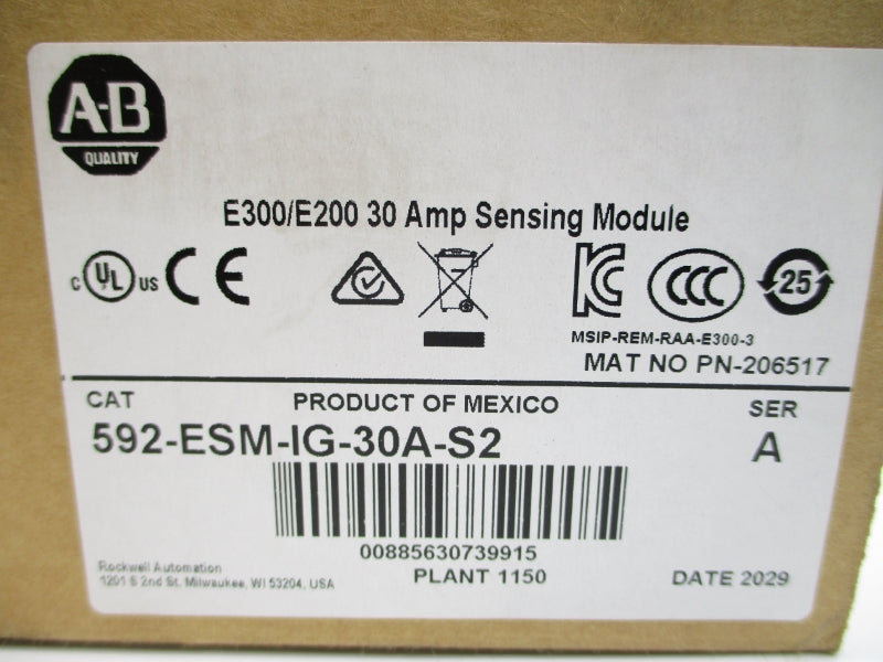 ALLEN BRADLEY 592-ESM-IG-30A-S2 SER. A F/W 2.003 600VAC 0.5-30A (BR/WH) NSMP