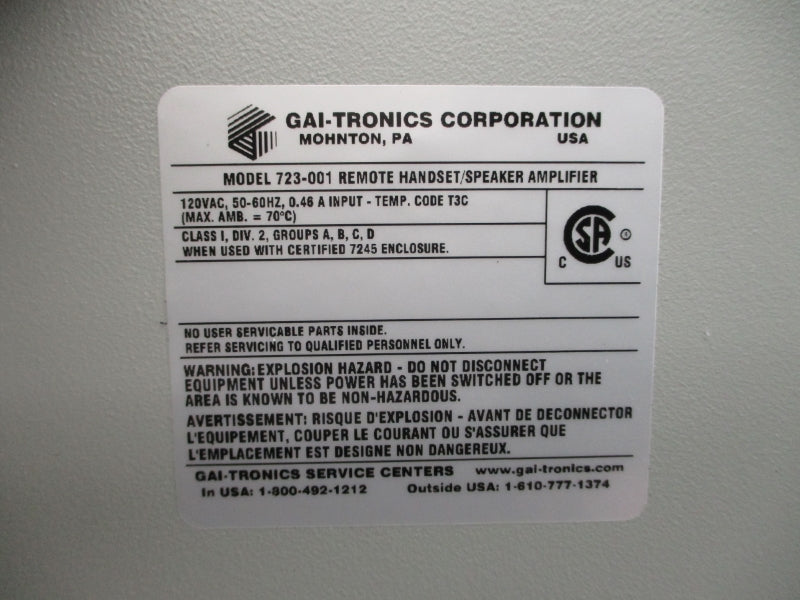 GAI-TRONICS 723-001 120VAC 0.46A NSMP