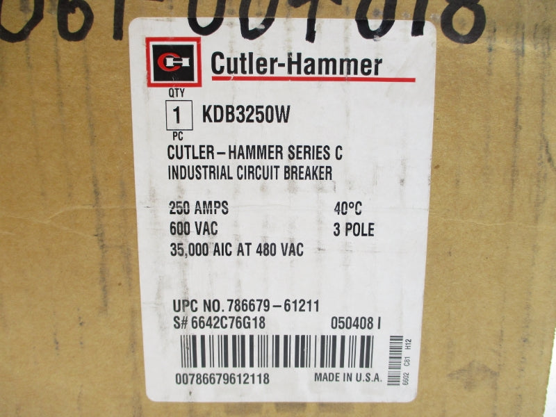 CUTLER HAMMER KDB3250W SER. C 600VAC 250A NSMP