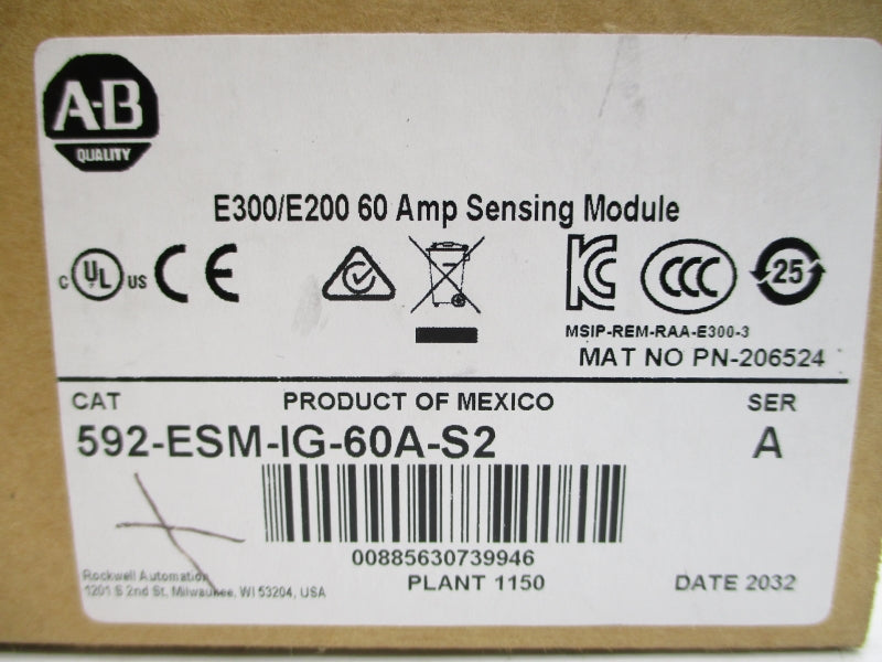 ALLEN BRADLEY 592-ESM-IG-60A-S2 SER. A F/W 2.003 600VAC 6-60A (BR/WH) NSMP