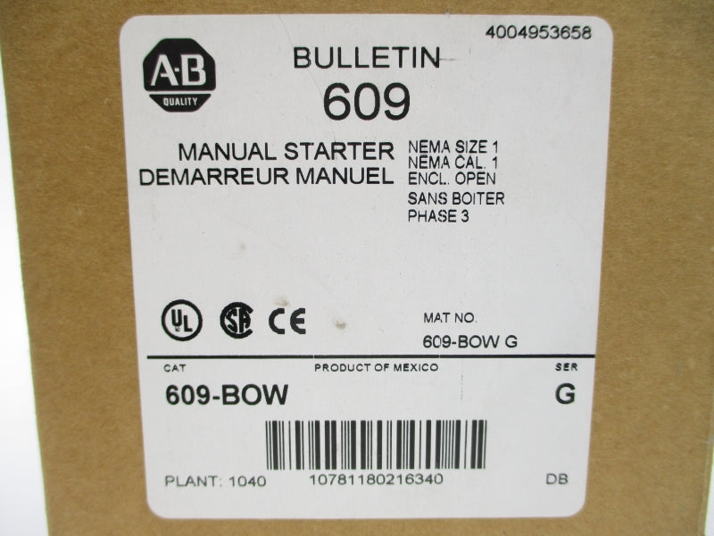 ALLEN BRADLEY 609-BOW SER. G 460-575V (BR/WH) NSMP