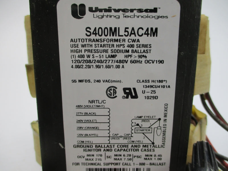 UNIVERSAL LIGHTING TECHNOLOGIES S400ML5AC4M-500K 480VAC 4.00A NSMP