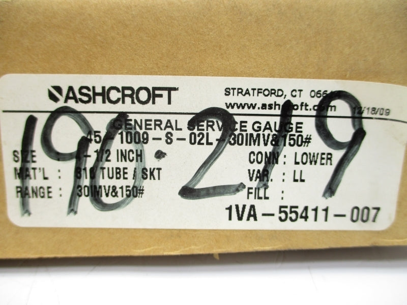 ASHCROFT 45-1009-S-02L-30IMV&150# 30"HGVAC/150PSI 4-1/2" NSMP