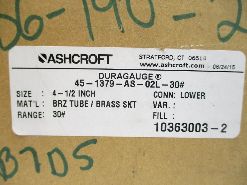 ASHCROFT 45-1379-AS-02L-30# 0-30PSI 4-1/2" NSMP