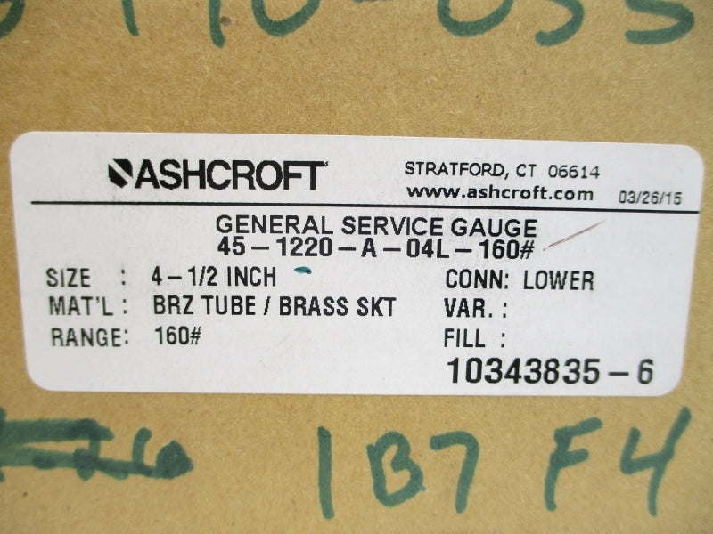 ASHCROFT 45-1220-A-04L-160# 0-160PSI 4-1/2" NSMP