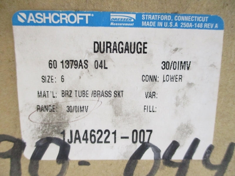 ASHCROFT 60-1379AS-04L-30/0IMV 30/0"HGVAC 6" NSMP