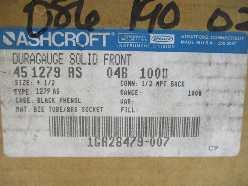ASHCROFT 45-1279-AS-04B-100# 0-100PSI 4-1/2" NSMP