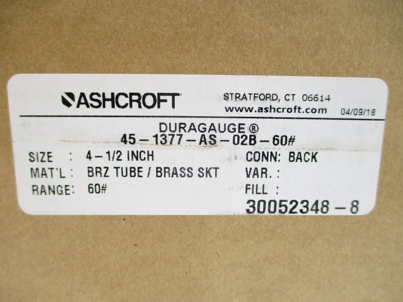 ASHCROFT 45-1377-AS-02B-60# 0-60PSI 4-1/2" NSMP