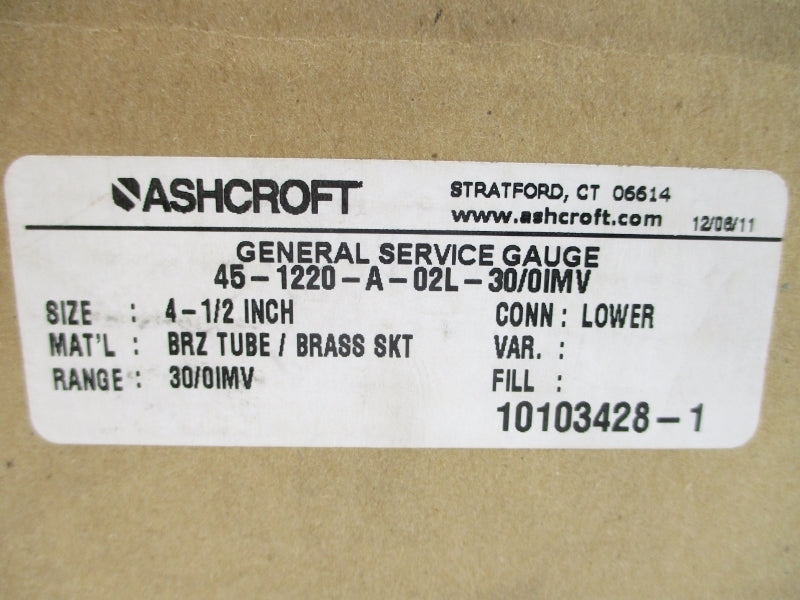 ASHCROFT 45-1220-A-02L-30/0IMV 30/0"HGVAC 4-1/2" NSMP