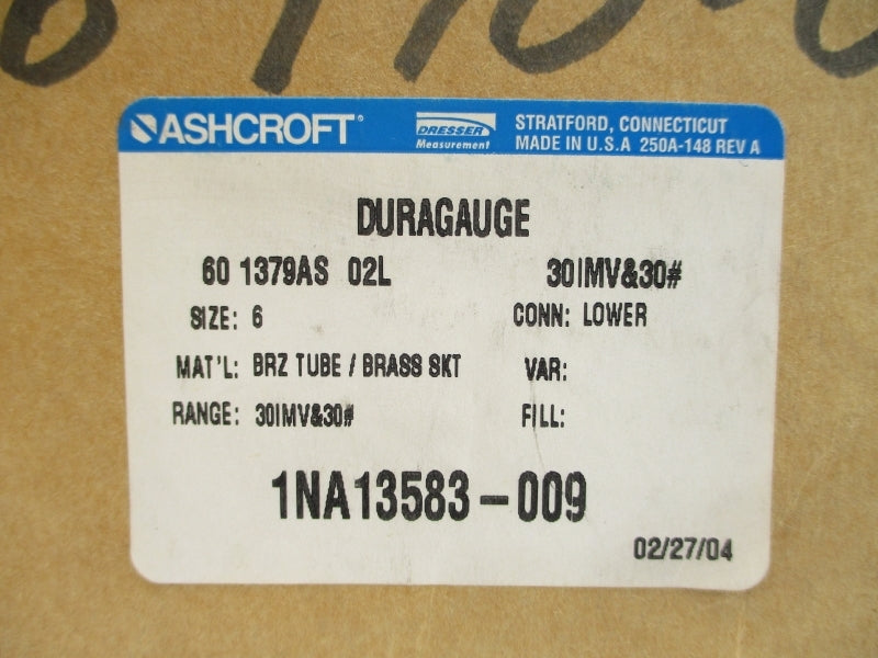 ASHCROFT 60-1379AS-02L-30IMV&30# 30"HGVAC/30PSI 6" NSMP