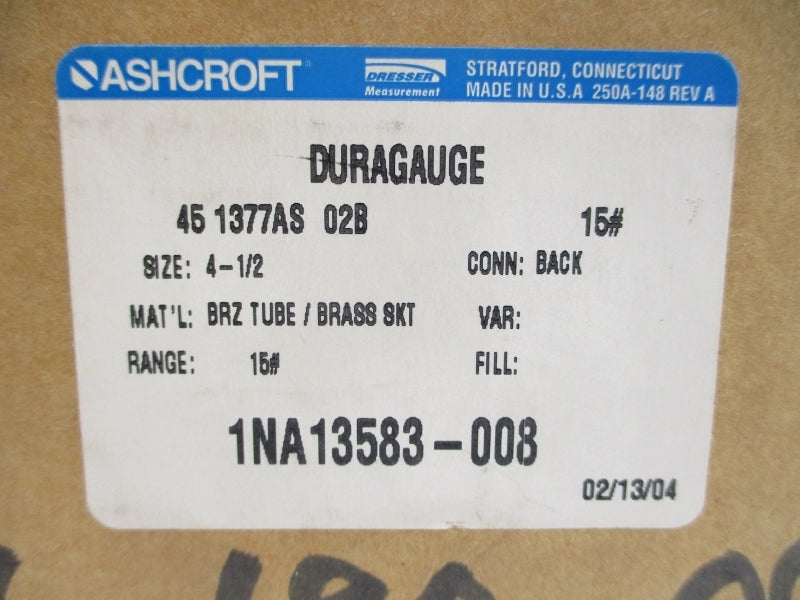 ASHCROFT 45-1377AS-02B-15# 0-15PSI 4-1/2" NSMP