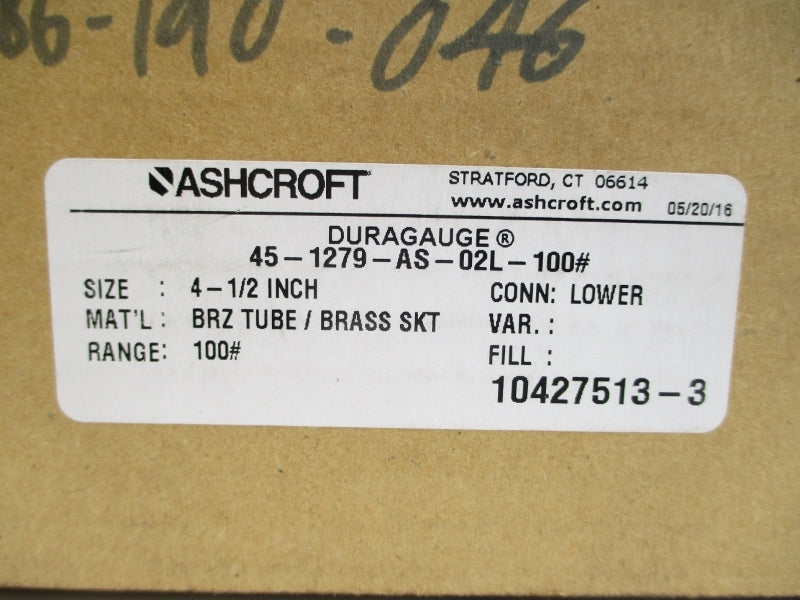 ASHCROFT 45-1279-AS-02L-100# 0-100PSI 4-1/2" NSMP