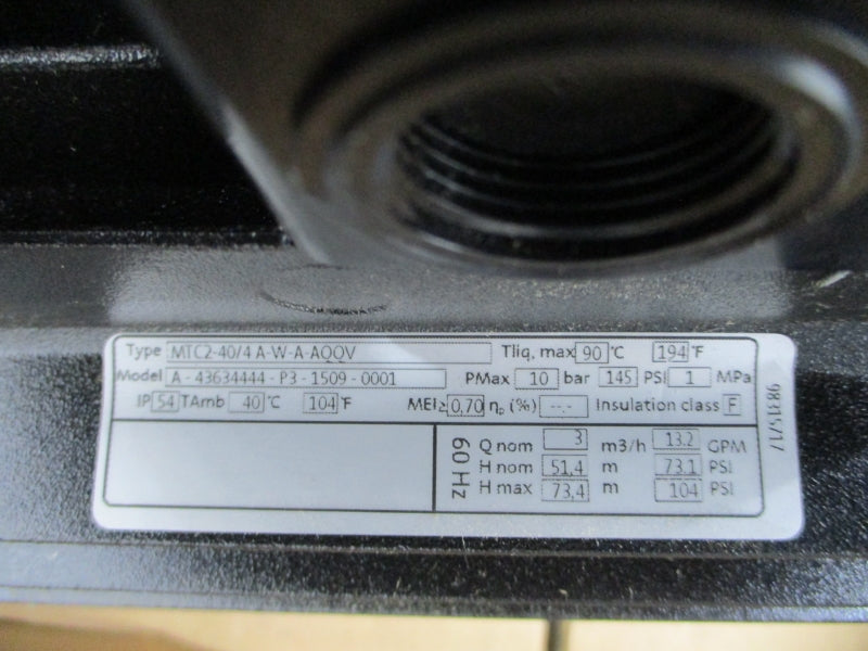 GRUNDFOS MTC2-40/4 A-W-A-AOOV 208-230/460V 5/2.6A 145PSI NSMP