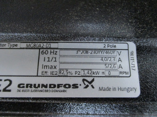 GRUNDFOS MTC2-40/4 A-W-A-AOOV 208-230/460V 5/2.6A 145PSI NSMP