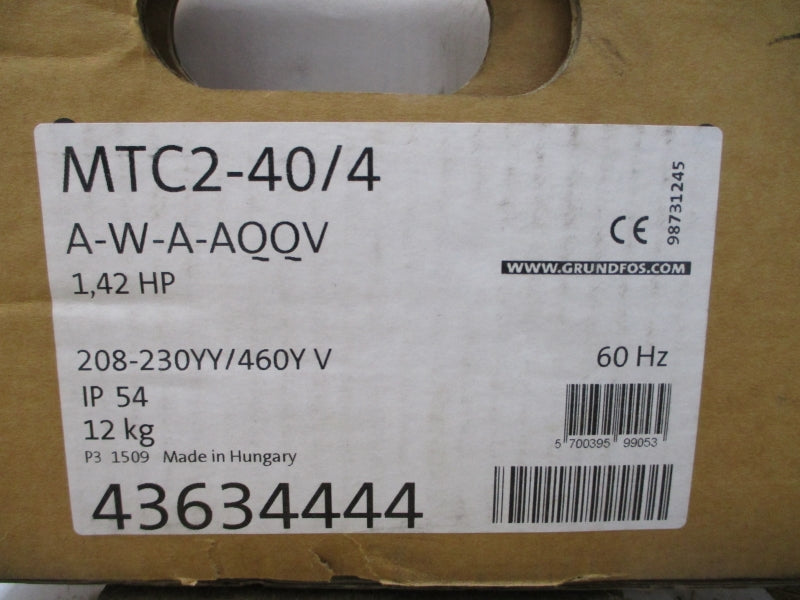 GRUNDFOS MTC2-40/4 A-W-A-AOOV 208-230/460V 5/2.6A 145PSI NSMP