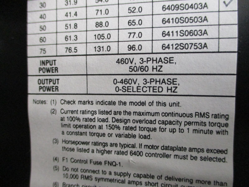FINCOR ELECTRONICS 6400 6409S0403A 460V 71.0A NSNP