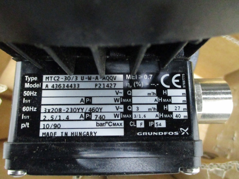 GRUNDFOS MTC2-30/3 U-W-A-AQQV 208-230/460V 2.5/1.4A NSMP