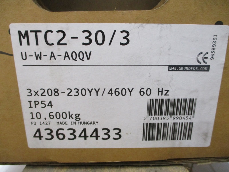 GRUNDFOS MTC2-30/3 U-W-A-AQQV 208-230/460V 2.5/1.4A NSMP