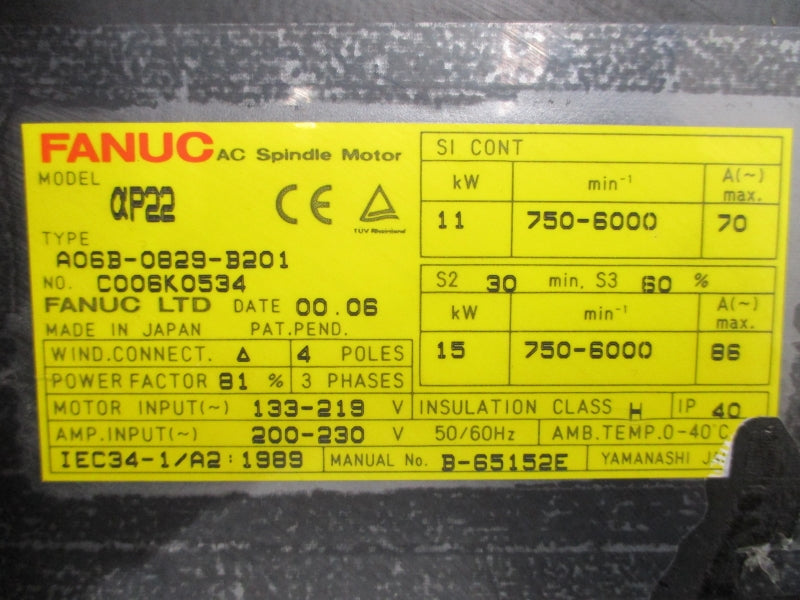 FANUC A06B-0829-B201 200-230V 70/86A NSNP