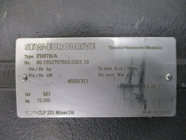 SEW-EURODRIVE FH67BCMP112S/KY/VR/RH1M/KK W/ CMP112VR FH67B/A 400V 45.50A NSNP