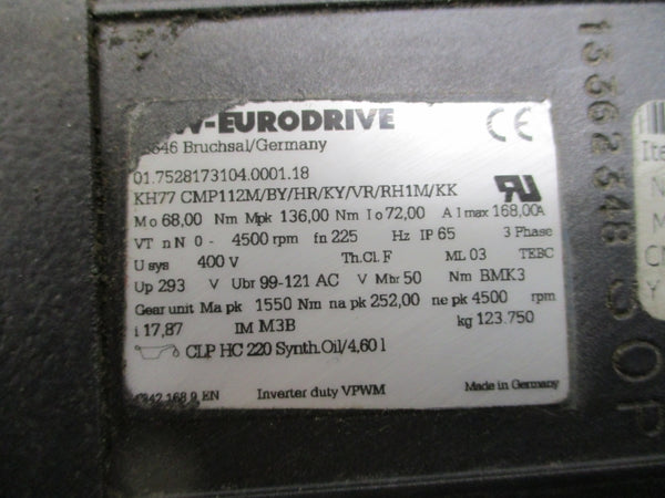SEW-EURODRIVE KHCMP112M/BY/HR/KY/VR/RH1M/KK W/ CMP112/BY14VR 400V 168.00A NSNP