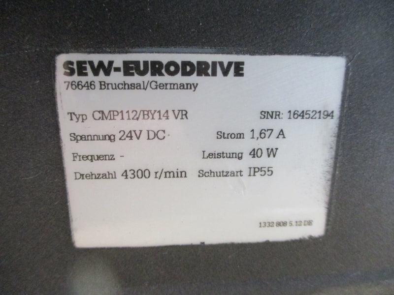 SEW-EURODRIVE KHCMP112M/BY/HR/KY/VR/RH1M/KK W/ CMP112/BY14VR 400V 168.00A NSNP