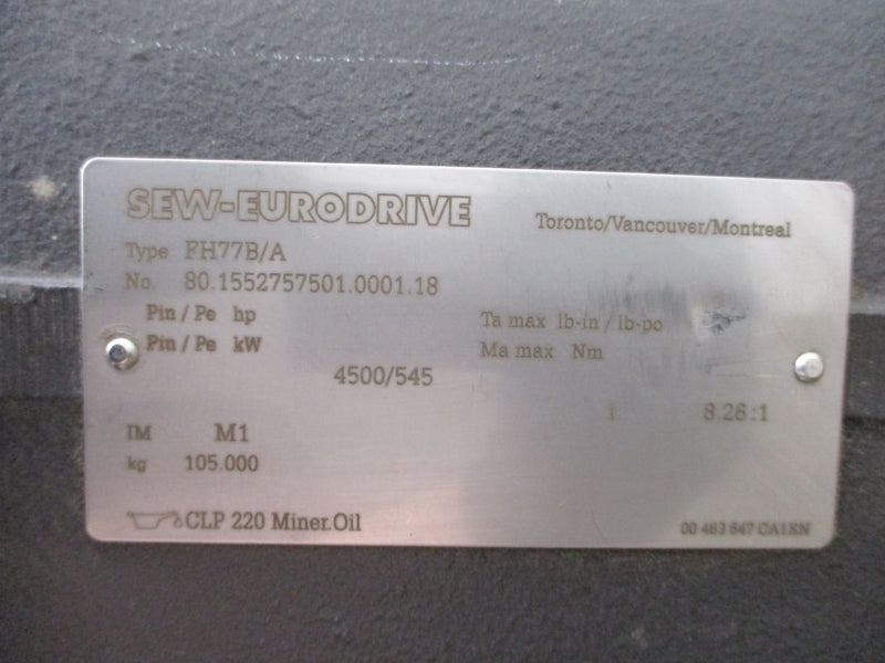 SEW-EURODRIVE FH77BCMP112M/KY/VR/RH1M/KK W/ FH77B/A 400V 168.00A NSNP