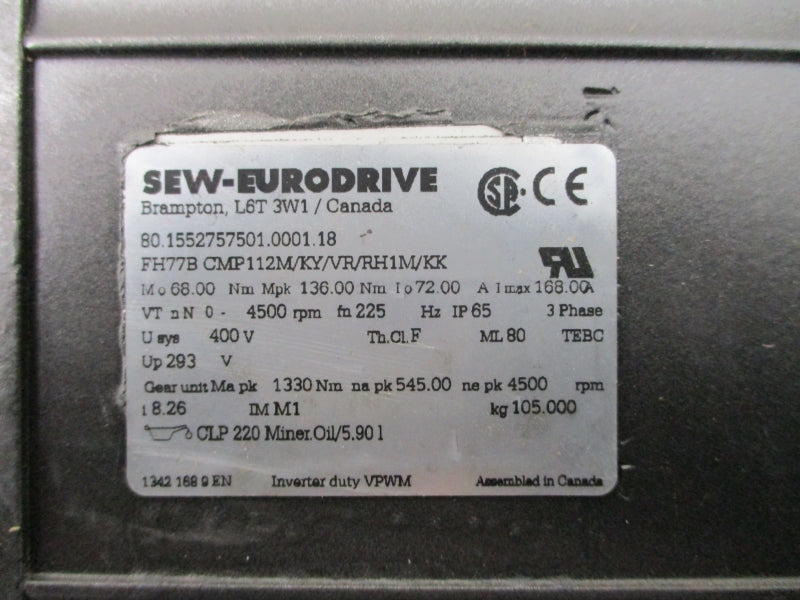 SEW-EURODRIVE FH77BCMP112M/KY/VR/RH1M/KK W/ FH77B/A 400V 168.00A NSNP