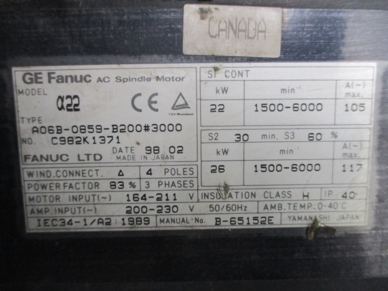GE FANUC A06B-0859-B200#3000 200-230V 105/117A (AS PICTURED) NSNP