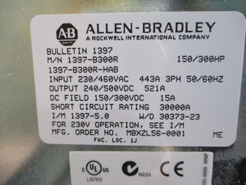 ALLEN BRADLEY 1397-B300R 230/460VAC 521A NSMP