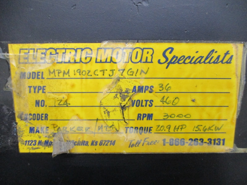 ELECTRIC MOTOR SPECIALISTS MPM19O2CTJ7GIN 460V 36A UNMP