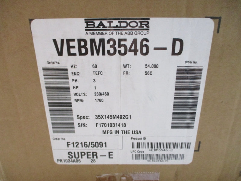 BALDOR VEBM3546-D 230/460V 3/1.5A NSMP