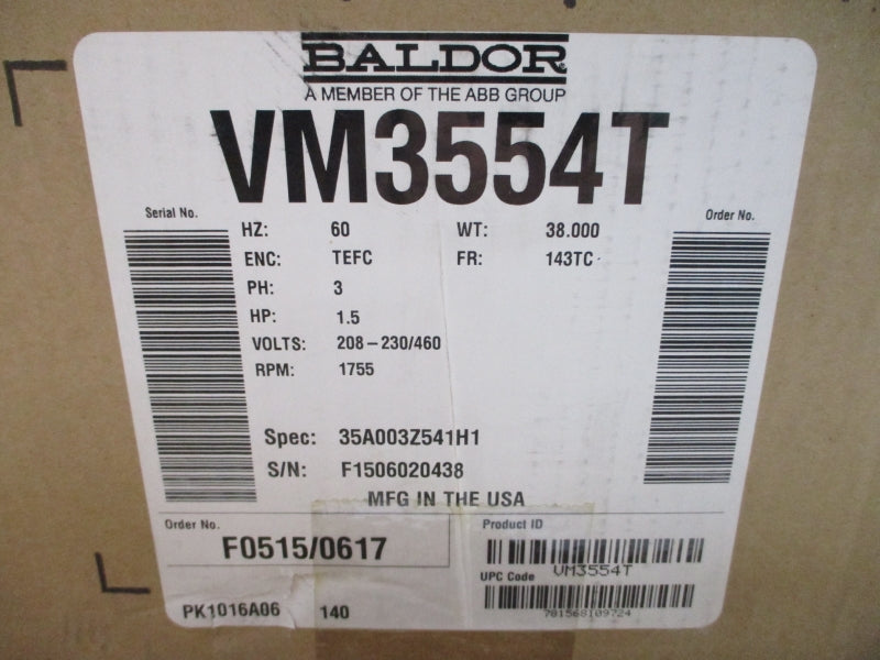 BALDOR VM3554T 208-230/460V 5.1-4.8/2.4A NSMP