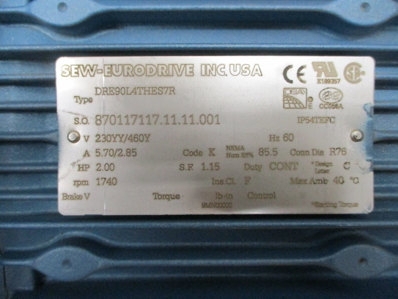 SEW-EURODRIVE R97DRE90L4/TH/ES7R 230/460V 5.70/2.85A NSMP