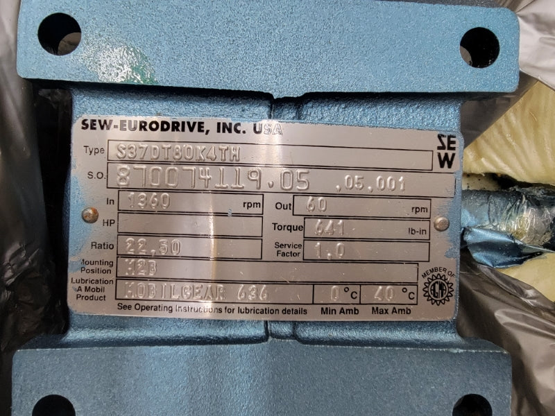 SEW-EURODRIVE S37DT80K4TH W/ DFT80K4TH 230/400V 3.04/1.75A NSMP