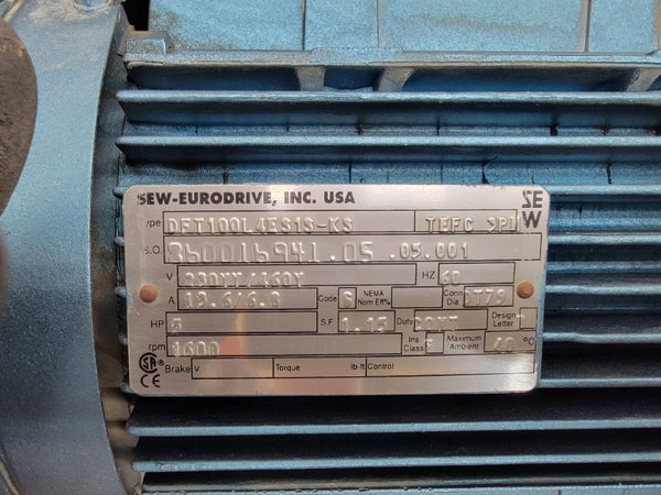 SEW-EURODRIVE KAF107DT100L4ES1S-KS W/ DFT100L4ES1S-KS 230/460V 13.6/6.8A NSMP