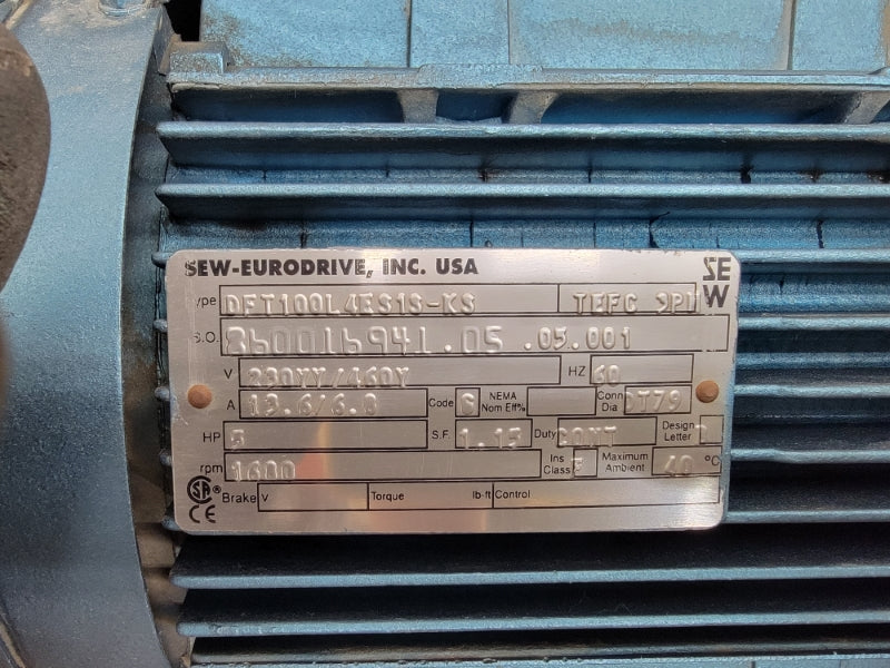 SEW-EURODRIVE KAF107DT100L4ES1S-KS W/ DFT100L4ES1S-KS 230/460V 13.6/6.8A NSMP