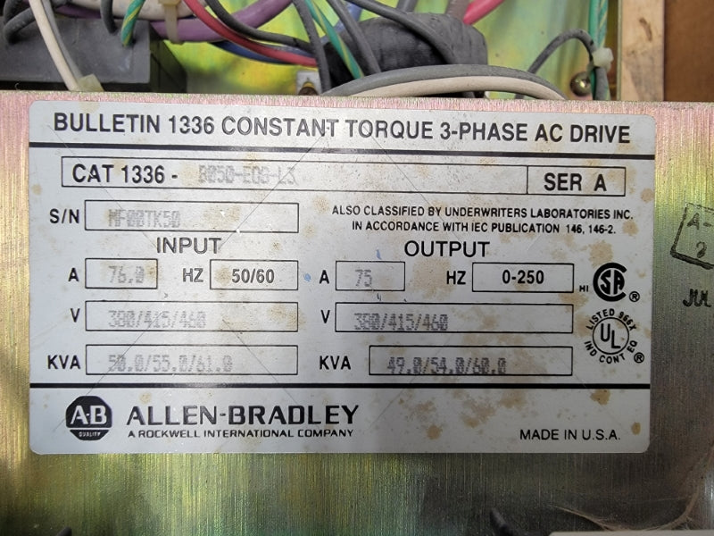 ALLEN BRADLEY 1336-B050-EGS-L3 SER. A 460V 76.0A NSMP